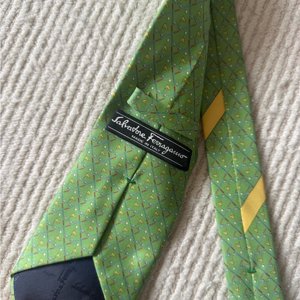 Salvatore Ferragamo Green and Yellow Patterned Tie